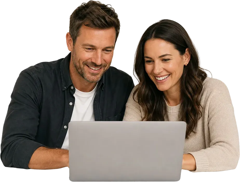 A couple looking at their SortMe household view together on a laptop