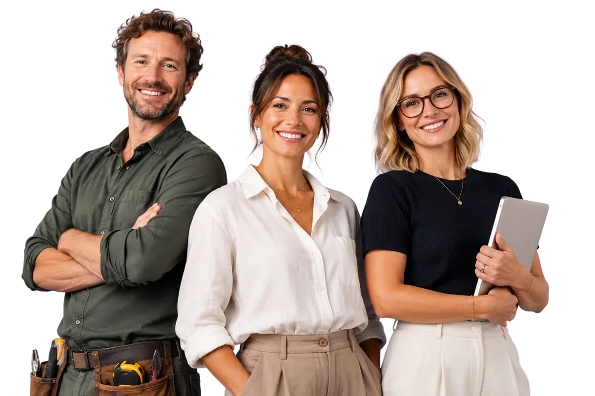 A tradie, a small business owner and a professional standing together